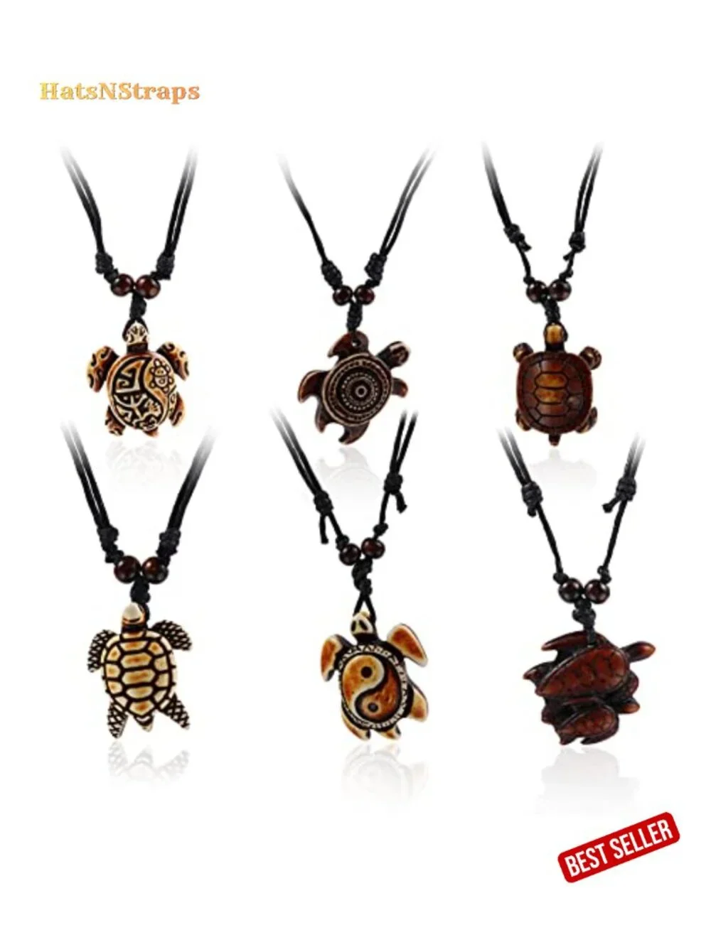 6pcs Hand Carved Bone Sea Turtle Pendant Necklace Set Adjustable Rope Hawaiian